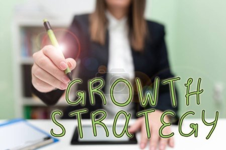 Text sign showing Growth Strategy, Business overview The method a company uses to expand its business or market