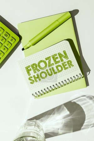 Photo for Writing displaying text Frozen Shoulder, Concept meaning characterized by stiffness and pain in your shoulder joint - Royalty Free Image