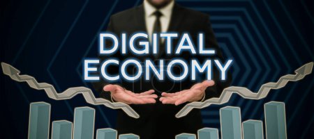 Téléchargez les photos : Panneau affichant l'économie numérique, Les entreprises présentent des activités économiques basées sur les technologies numériques - en image libre de droit