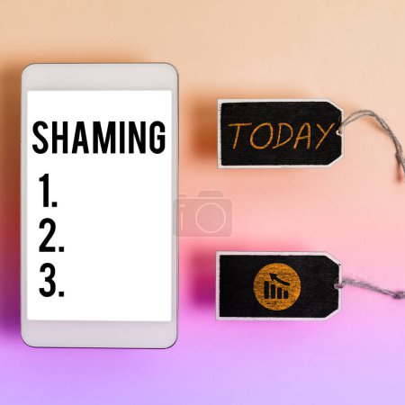 Photo for Text sign showing Shaming, Business overview subjecting someone to disgrace, humiliation, or disrepute by public exposure - Royalty Free Image