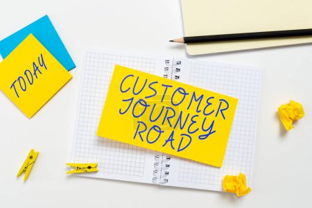 Téléchargez les photos : Légende conceptuelle Customer Journey Road, Business showcase Expériences client lors de l'interaction avec votre marque - en image libre de droit