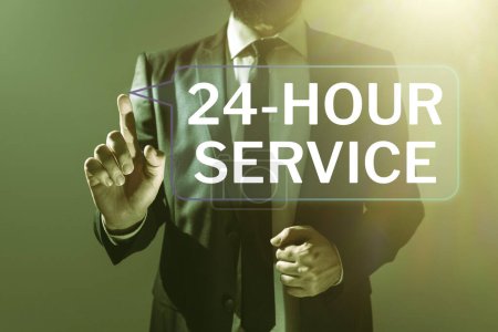 Foto de Señal que muestra el servicio de 24 horas, concepto que significa servicio que está disponible en cualquier momento y generalmente todos los días - Imagen libre de derechos