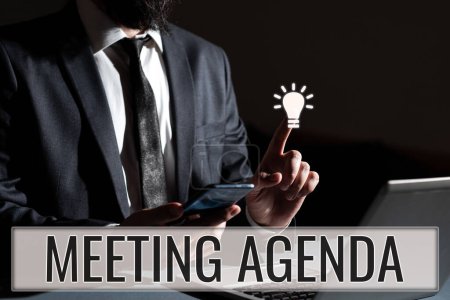 Photo for Handwriting text Meeting Agenda, Internet Concept An agenda sets clear expectations for what needs to a meeting - Royalty Free Image