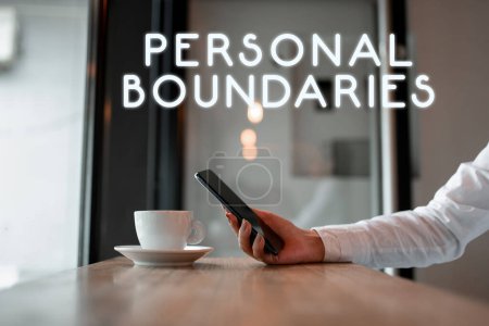Photo for Handwriting text Personal Boundaries, Business overview something that indicates limit or extent in interaction with personality - Royalty Free Image