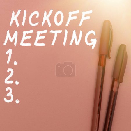 Photo for Text sign showing Kickoff Meeting, Word Written on Special discussion on the legalities involved in the project - Royalty Free Image