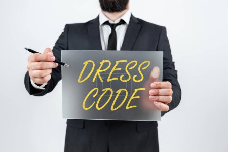 Photo for Text showing inspiration Dress Code, Concept meaning an accepted way of dressing for a particular occasion or group - Royalty Free Image