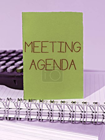Photo for Sign displaying Meeting Agenda, Word for An agenda sets clear expectations for what needs to a meeting - Royalty Free Image