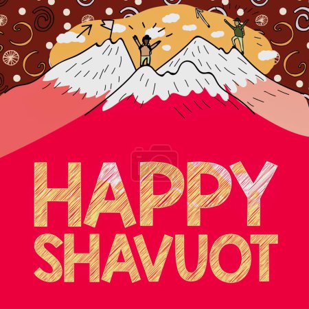 Téléchargez les photos : Texte inspirant Happy Shavuot, Internet Concept Fête juive commémorant la révélation des Dix Commandements - en image libre de droit