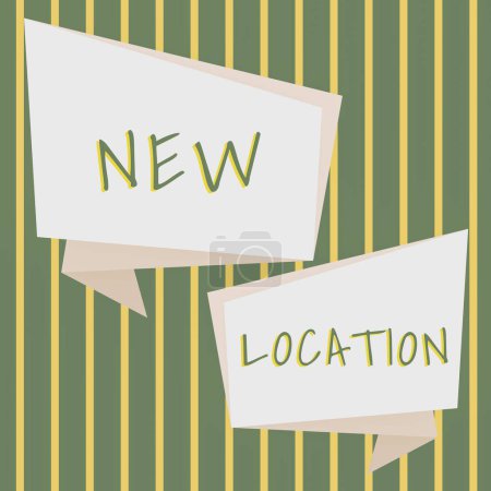 Foto de Signo de texto que muestra la nueva ubicación, Word for Get ubicado en un nuevo lugar y estableciendo el hogar o negocio - Imagen libre de derechos
