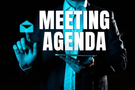 Photo for Text sign showing Meeting Agenda, Business approach An agenda sets clear expectations for what needs to a meeting - Royalty Free Image