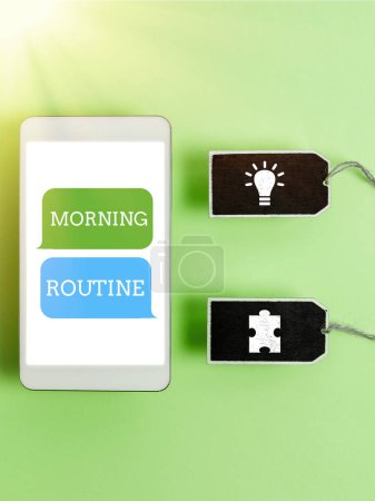Photo for Text showing inspiration Morning Routine, Business showcase initiation of consumer interest or inquiry into product - Royalty Free Image