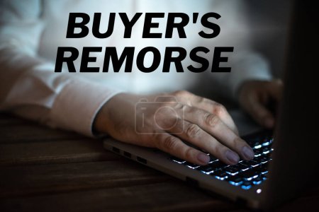 Photo for Conceptual caption Buyers Remorse, Word for a feeling of regret experienced after making a purchase - Royalty Free Image