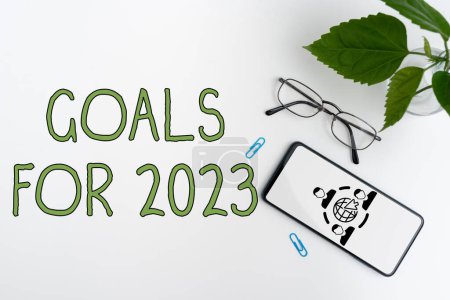 Téléchargez les photos : Légende conceptuelle Objectifs Pour 2023, Photo conceptuelle Les choses suivantes que vous voulez avoir et atteindre en 2023 - en image libre de droit