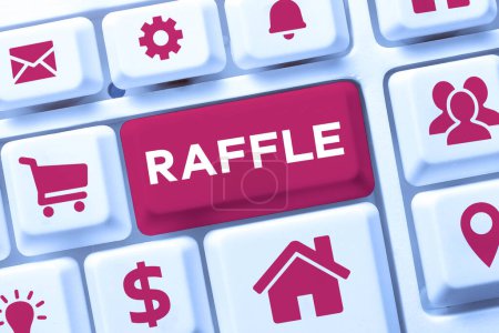 Photo for Text showing inspiration Raffle, Business concept means of raising money by selling numbered tickets offer as prize - Royalty Free Image