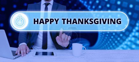 Téléchargez les photos : Rédaction de texte Happy Thanksgiving, Concept signifiant Festival de la récolte Fête nationale célébrée en novembre - en image libre de droit
