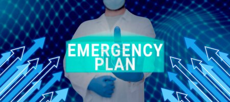 Foto de Signo de texto que muestra el plan de emergencia, enfoque empresarial Procedimientos para la respuesta a emergencias importantes Prepárese - Imagen libre de derechos