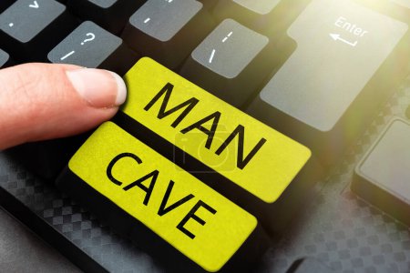 Foto de Señal que muestra la cueva del hombre, foto conceptual una habitación, espacio o área de una vivienda reservada para una persona masculina - Imagen libre de derechos