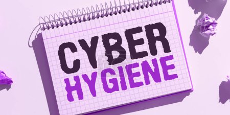 Téléchargez les photos : Légende conceptuelle Cyber Hygiene, Word pour les mesures que les utilisateurs d'ordinateurs prennent pour améliorer leur cybersécurité - en image libre de droit