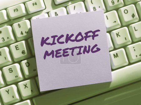 Photo for Sign displaying Kickoff Meeting, Concept meaning Special discussion on the legalities involved in the project - Royalty Free Image