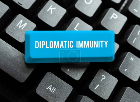 Photo for Writing displaying text Diplomatic Immunity, Internet Concept law that gives foreign diplomats special rights in the country they are working - Royalty Free Image