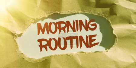 Photo for Text showing inspiration Morning Routine, Business concept initiation of consumer interest or inquiry into product - Royalty Free Image