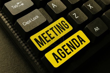 Photo for Text sign showing Meeting Agenda, Business concept An agenda sets clear expectations for what needs to a meeting - Royalty Free Image