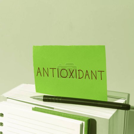 Photo for Handwriting text Antioxidant, Word for a substance that inhibits oxidation or reactions by oxygen - Royalty Free Image