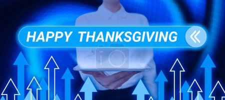 Téléchargez les photos : Panneau montrant Joyeux Thanksgiving, Parole écrite sur le Festival de la récolte Fête nationale célébrée en Novembre - en image libre de droit