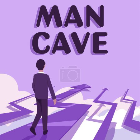 Foto de Leyenda conceptual Man Cave, Internet Concepto una habitación, espacio o área de una vivienda reservada para una persona masculina - Imagen libre de derechos
