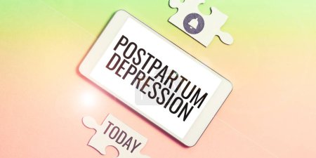 Photo for Inspiration showing sign Postpartum Depression, Word Written on a mood disorder involving intense depression after giving birth - Royalty Free Image