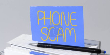 Photo for Handwriting text Phone Scam, Word Written on getting unwanted calls to promote products or service Telesales - Royalty Free Image