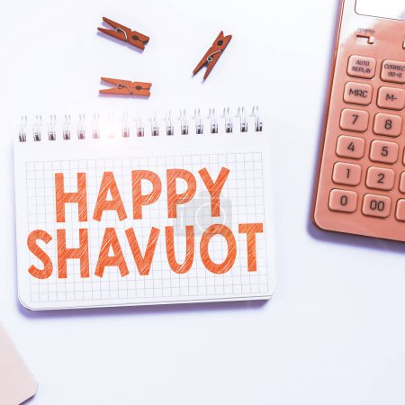 Photo for Conceptual display Happy Shavuot, Business concept Jewish holiday commemorating of the revelation of the Ten Commandments - Royalty Free Image