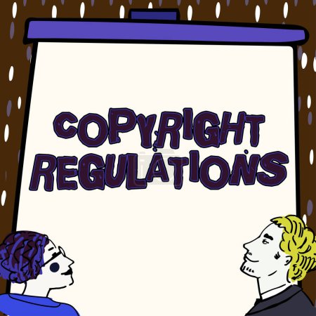 Foto de Leyenda conceptual Reglamentos de Derecho de Autor, Palabra por cuerpo de derecho que rige las obras originales de autoría - Imagen libre de derechos