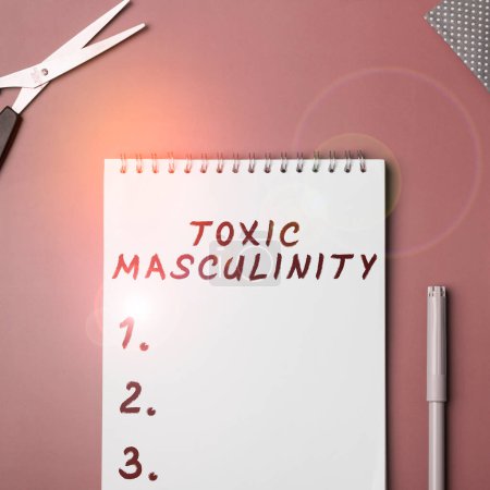 Foto de Texto título presentando Masculinidad tóxica, concepto de negocio describe estrecho tipo represivo de ideas sobre el rol de género masculino - Imagen libre de derechos