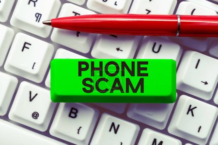 Photo for Hand writing sign Phone Scam, Business approach getting unwanted calls to promote products or service Telesales - Royalty Free Image