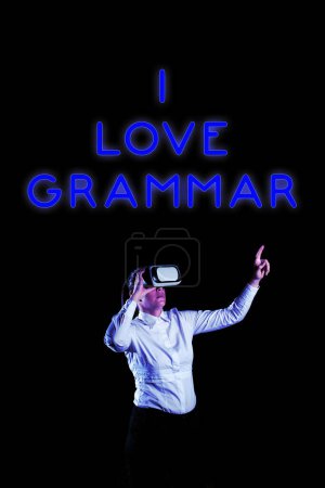 Photo for Writing displaying text I Love Grammar, Concept meaning act of admiring system and structure of language - Royalty Free Image