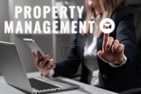 Photo for Writing displaying text Property Management, Conceptual photo Overseeing of Real Estate Preserved value of Facility - Royalty Free Image