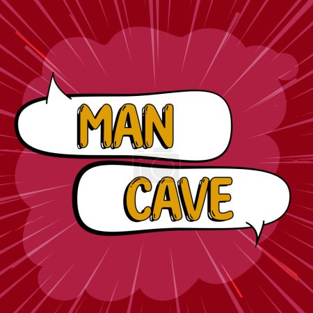 Foto de Signo de texto que muestra la cueva del hombre, concepto de negocio una habitación, espacio o área de una vivienda reservada para una persona masculina - Imagen libre de derechos