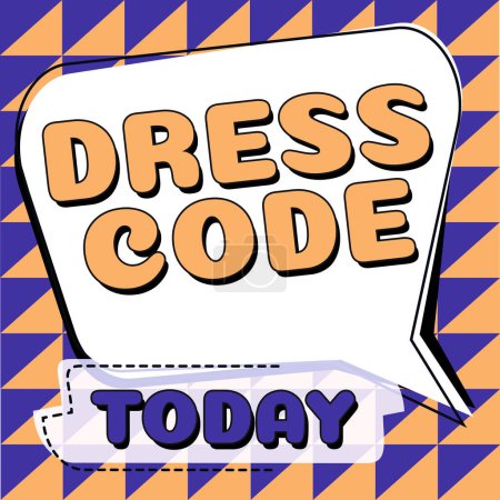 Foto de Texto que presenta el Código de vestimenta, Palabra Escrito en una forma aceptada de vestir para una ocasión o grupo en particular - Imagen libre de derechos