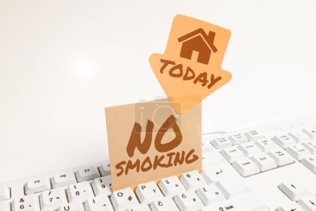 Foto de Leyenda conceptual No fumar, La palabra para usar tabaco está prohibida en este lugar - Imagen libre de derechos