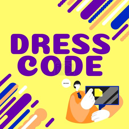 Foto de Señal que muestra el código de vestimenta, palabra para una manera aceptada de vestirse para una ocasión o grupo en particular - Imagen libre de derechos