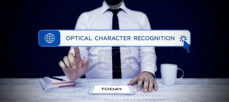 Photo for Text caption presenting Optical Character Recognition, Concept meaning the identification of printed characters - Royalty Free Image