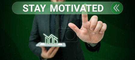 Photo for Hand writing sign Stay Motivated, Business concept Reward yourself every time you reach a goal with knowledge - Royalty Free Image