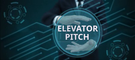 Photo for Sign displaying Elevator Pitch, Business concept A persuasive sales pitch Brief speech about the product - Royalty Free Image