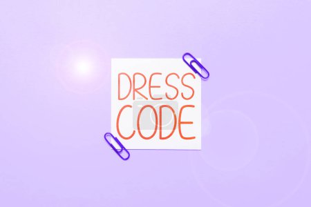 Photo for Hand writing sign Dress Code, Business showcase an accepted way of dressing for a particular occasion or group - Royalty Free Image
