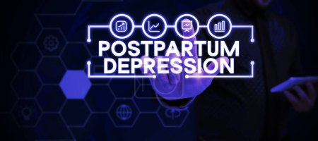 Photo for Inspiration showing sign Postpartum Depression, Concept meaning a mood disorder involving intense depression after giving birth - Royalty Free Image
