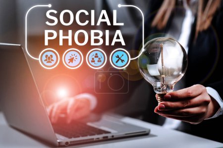 Photo for Inspiration showing sign Social Phobia, Business idea overwhelming fear of social situations that are distressing - Royalty Free Image