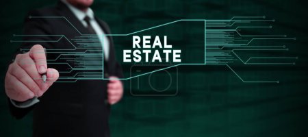 Handwriting text Real Estate, Business showcase the property consisting of land and the buildings on it