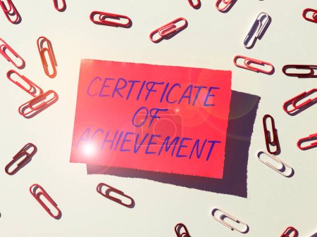 Photo for Writing displaying text Certificate Of Achievement, Conceptual photo certify that a person done exceptionally well - Royalty Free Image