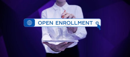 Photo for Hand writing sign Open Enrollment, Business concept The yearly period when people can enroll an insurance - Royalty Free Image